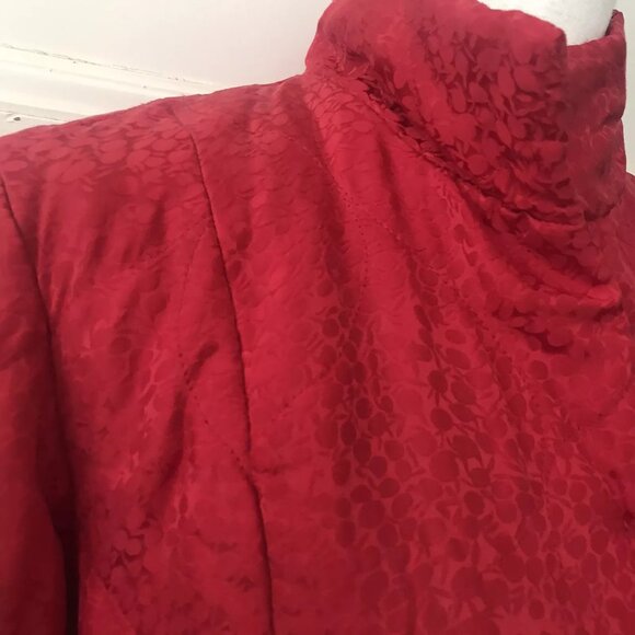 J.Jill Red Silk Blend Satin Jacquard Quilted Jacket Snap front Pockets - Picture 4 of 12